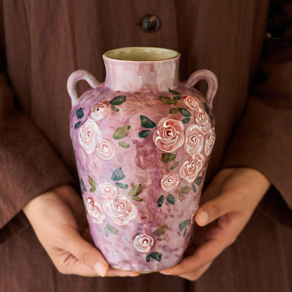 Hand-painted Rose Chinese Underglaze Porcelain Vase