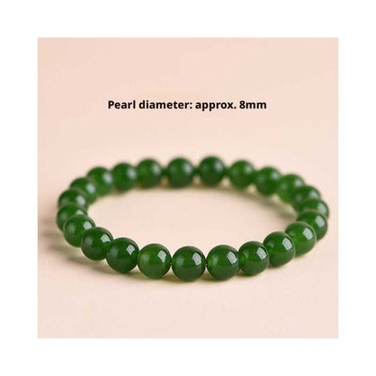 Hetian Jade Bracelet - Natural Green Jasper Beads Single Strand