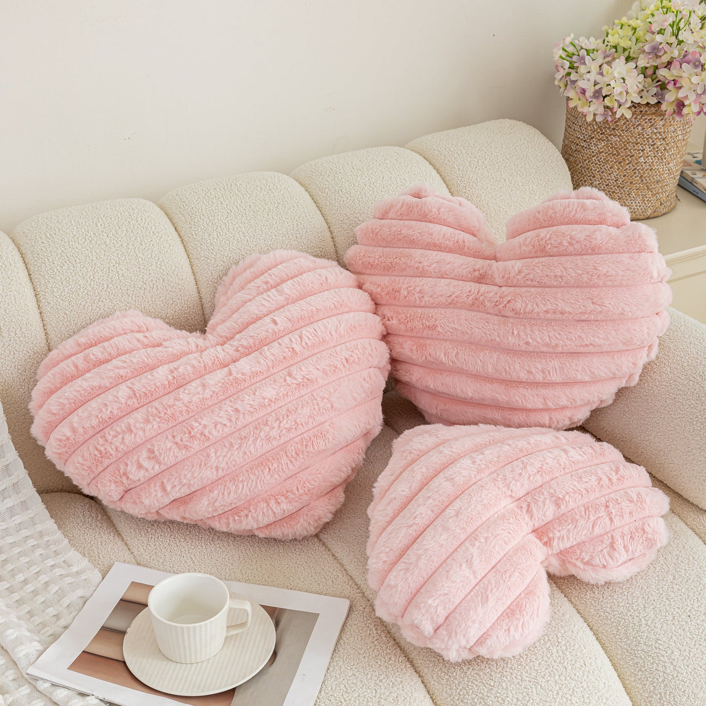 Heart-Shaped Throw Pillow - Pink Striped Decorative Cushion