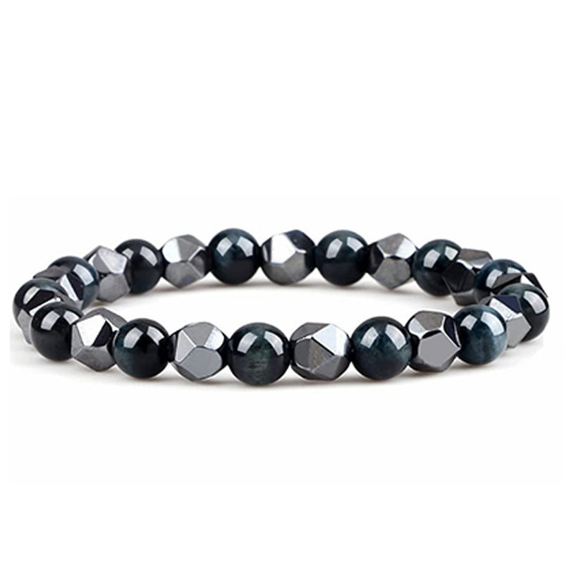 Hematite Tiger Eye Bracelet - Natural Stone Woven Beaded Jewelry