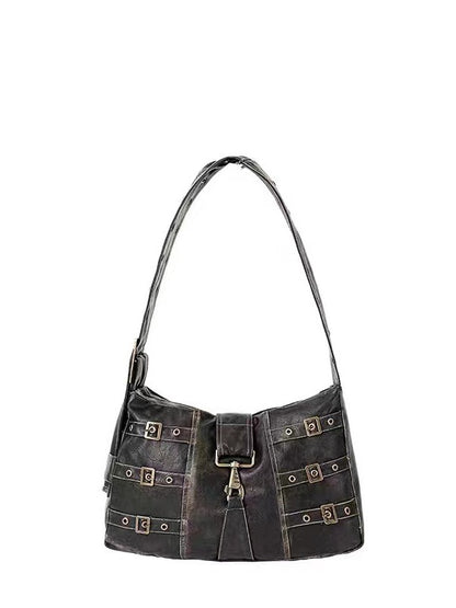 Tote Underarm Shoulder Portable Retro Large Capacity Commuter Black Bag