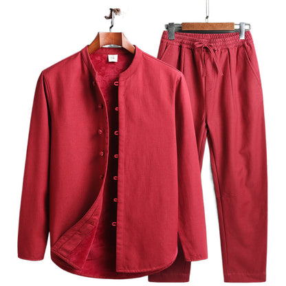 Tang Suit Set - Traditional Chinese Stand Collar Cotton Linen Coat