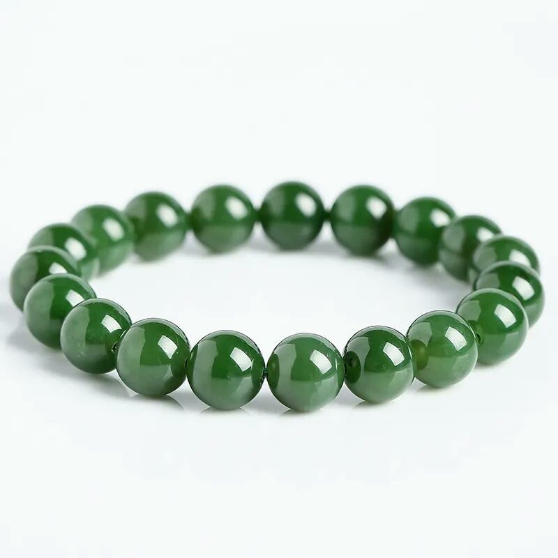 Natural Xinjiang Jasper Jade Bracelet - Spinach Green Beaded Bracelet