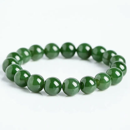 Natural Xinjiang Jasper Jade Bracelet - Spinach Green Beaded Bracelet