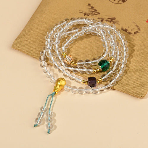White Crystal 108 Rosary Bracelet Necklace