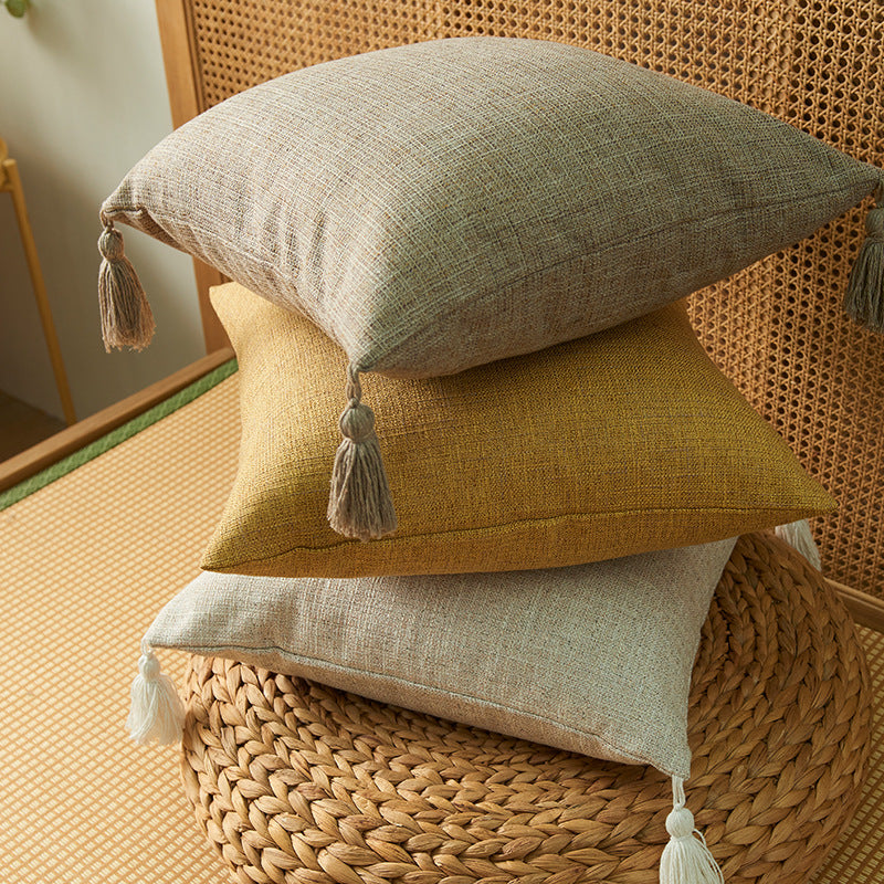 Cotton Linen Fringe Pillow Cover - Japanese Minimalist Cushion 45x45cm