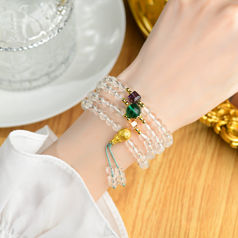 White Crystal 108 Rosary Bracelet Necklace