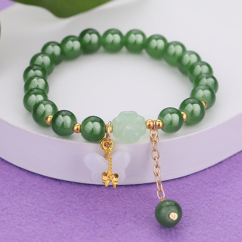 Chinese Ethnic Style Bracelet - 8mm Glass Beads with Alloy Charm