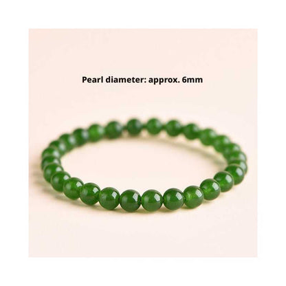 Hetian Jade Bracelet - Natural Green Jasper Beads Single Strand