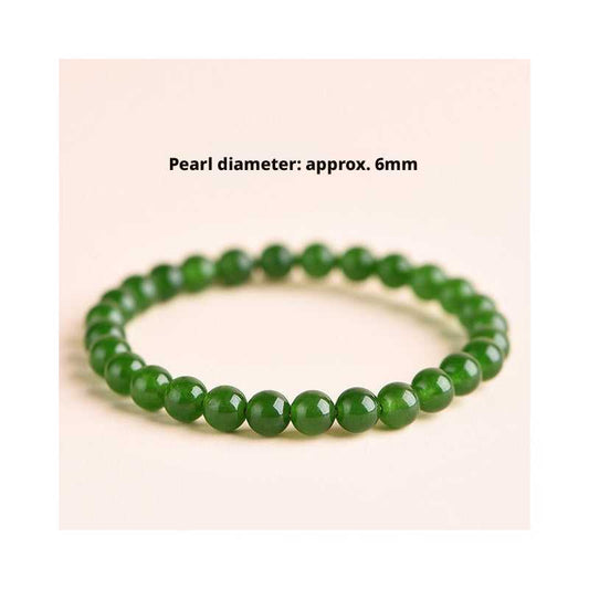 Hetian Jade Bracelet - Natural Green Jasper Beads Single Strand