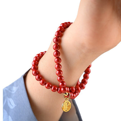 Cinnabar Raw Ore Transfer Beads Bracelet For Women