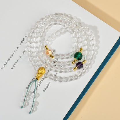 White Crystal 108 Rosary Bracelet Necklace