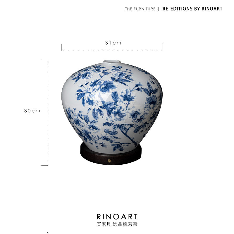 Blue And White Peony Porcelain Rechargeable Dimmable Table Lamp Chinoiserie Decor