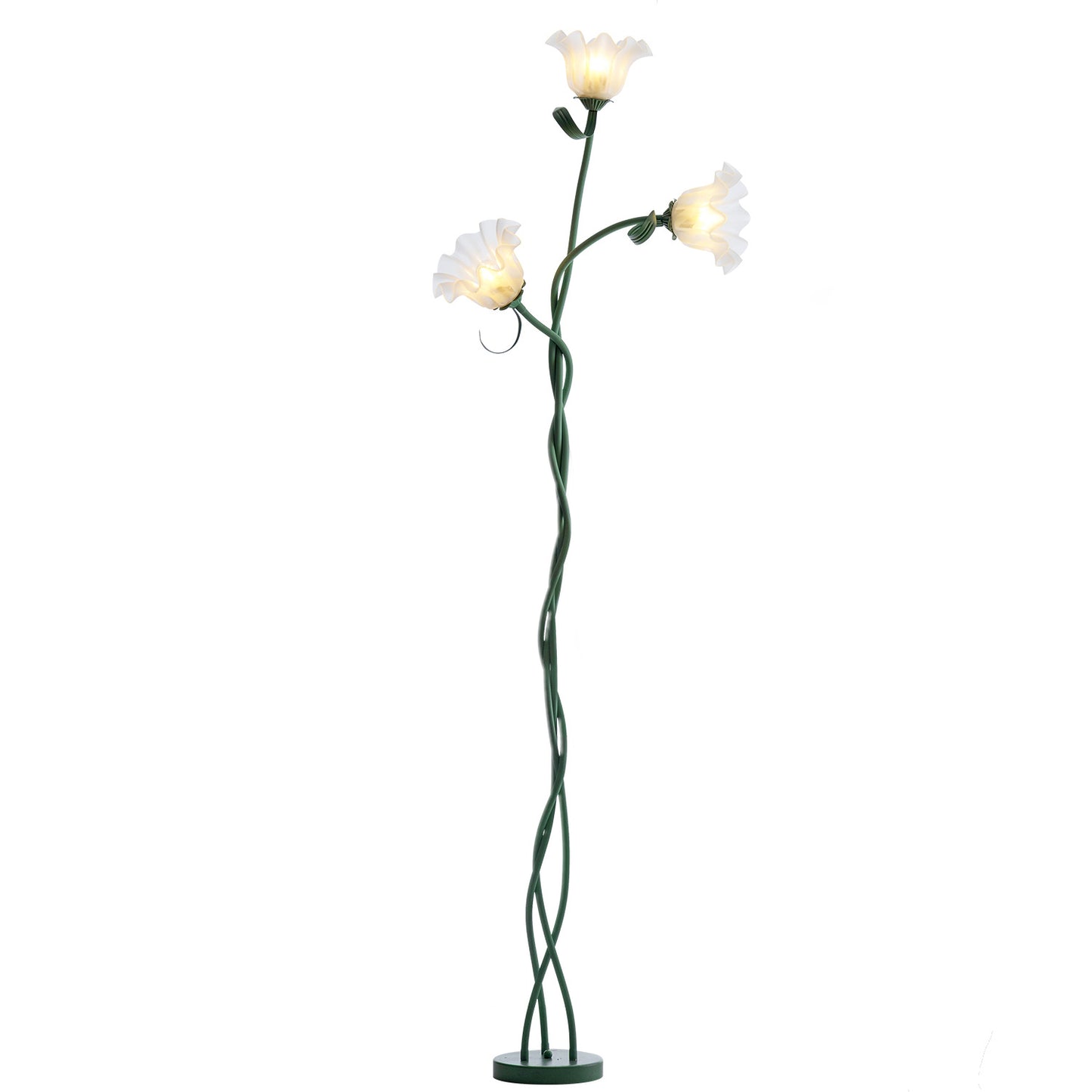 French Pastoral Floor Lamp - Cream Floral Standing Light for Bedroom