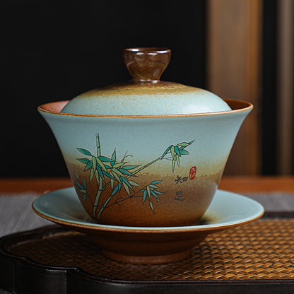 Gaiwan Tea Set - Wood-Fired Style Chinese Porcelain Tea Bowl