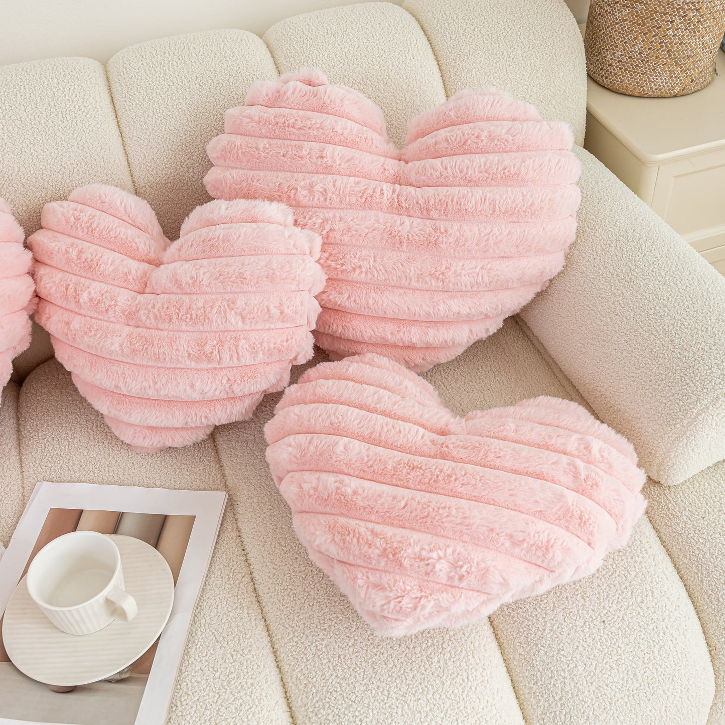 Heart-Shaped Throw Pillow - Pink Striped Decorative Cushion