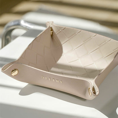 Woven Leather Catchall Tray - Nordic Style Jewelry & Key Organizer