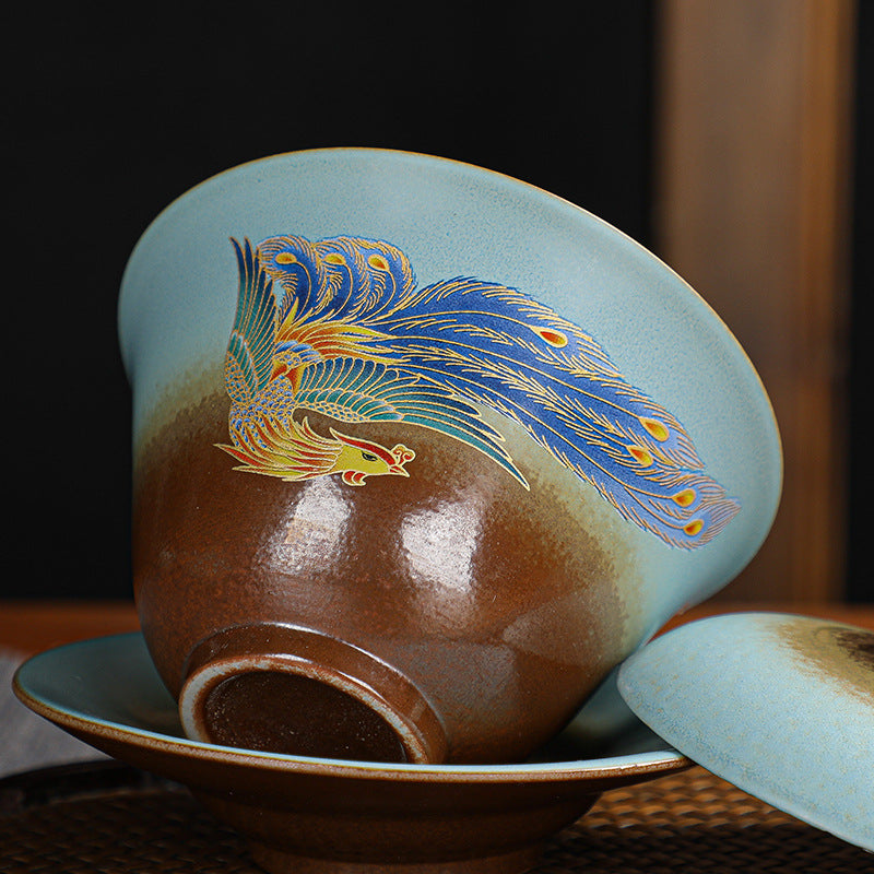 Gaiwan Tea Set - Wood-Fired Style Chinese Porcelain Tea Bowl
