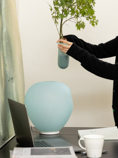 Frosted Blue Glass Table Lamp Vase 2-in-1 | Soft Warm Night Light Home Decor