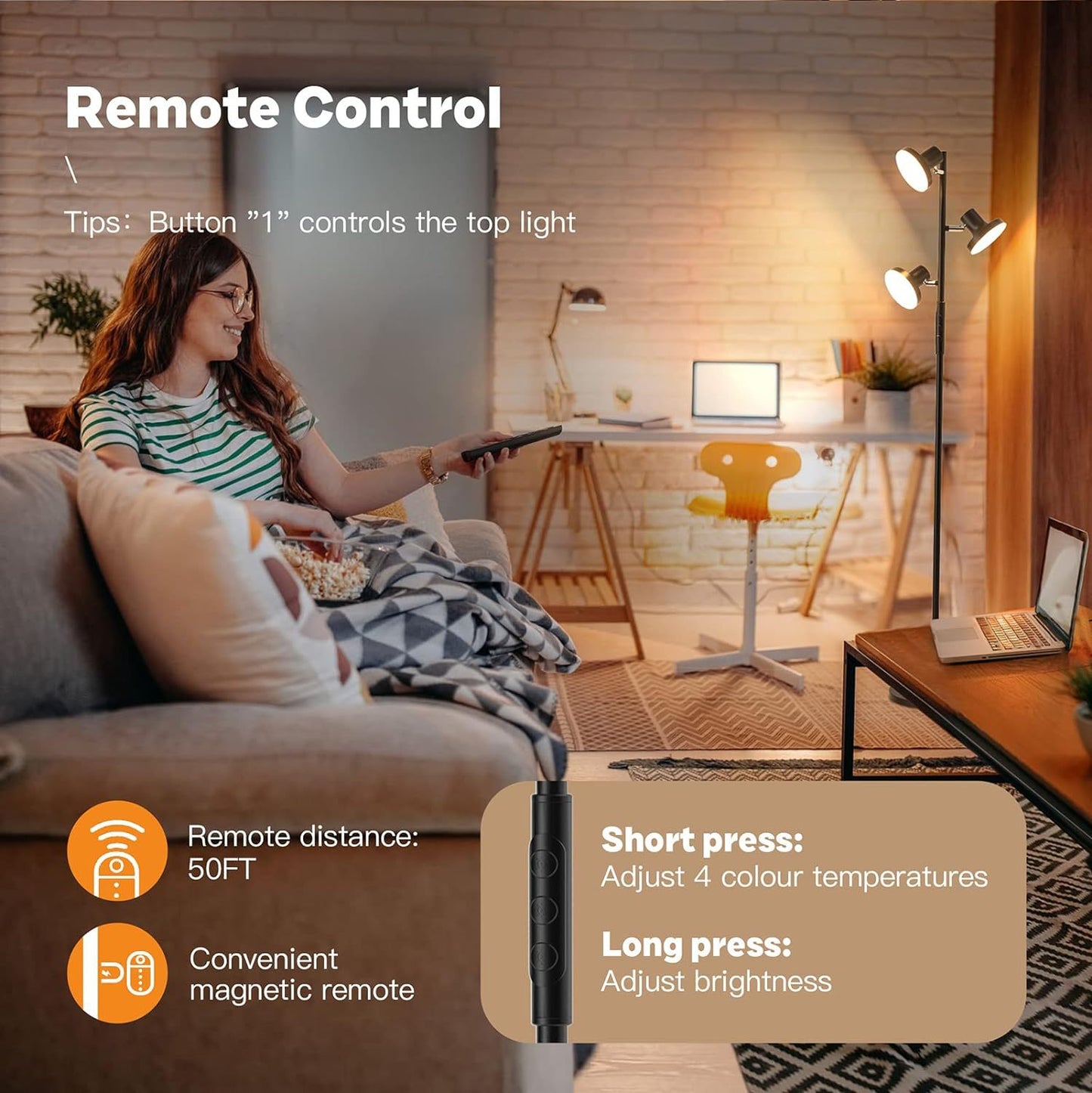 Adjustable LED Floor Lamp - Remote Control Rotatable Standing Light