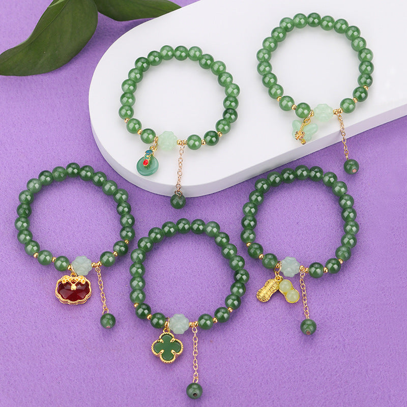 Chinese Ethnic Style Bracelet - 8mm Glass Beads with Alloy Charm