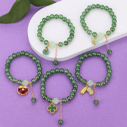 Chinese Ethnic Style Bracelet - 8mm Glass Beads with Alloy Charm