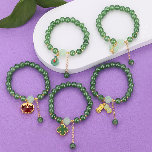 Chinese Ethnic Style Bracelet - 8mm Glass Beads with Alloy Charm
