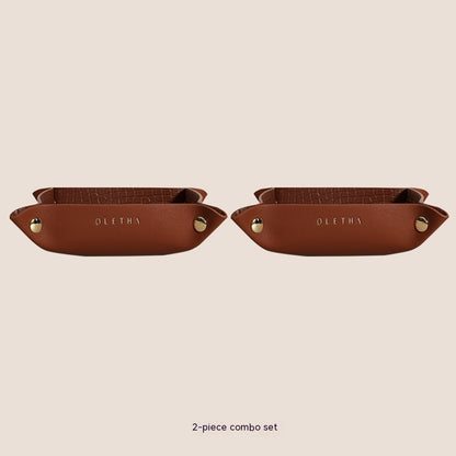 Woven Leather Catchall Tray - Nordic Style Jewelry & Key Organizer