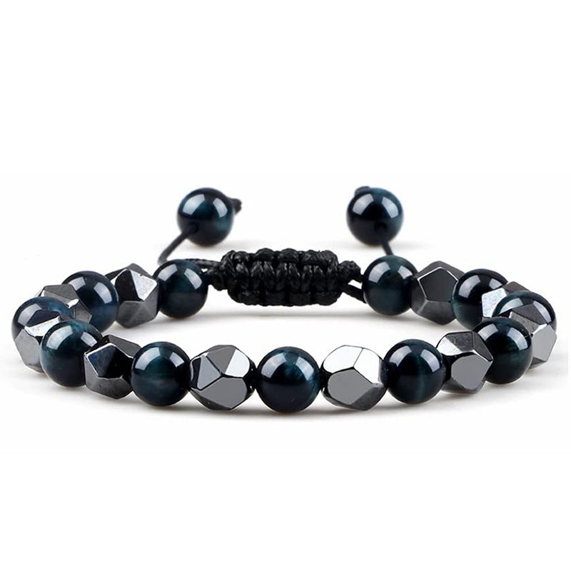 Hematite Tiger Eye Bracelet - Natural Stone Woven Beaded Jewelry