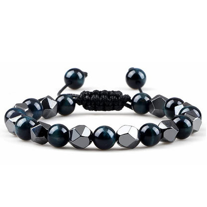 Hematite Tiger Eye Bracelet - Natural Stone Woven Beaded Jewelry