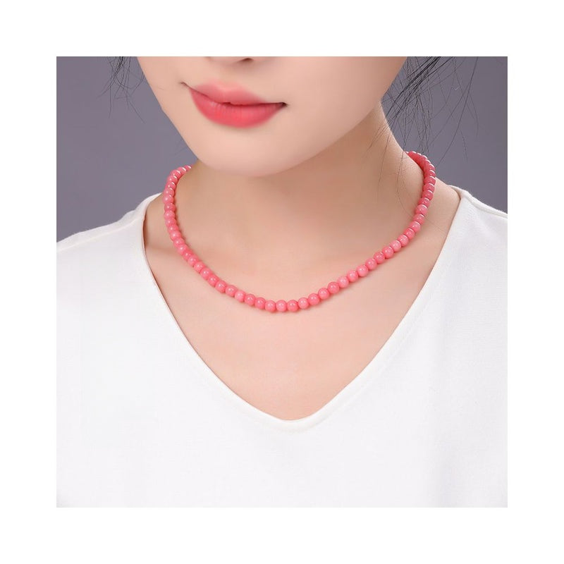 6mm Pink Crystal Rhodochrosite Necklace - Peach Blossom Stone Jewelry