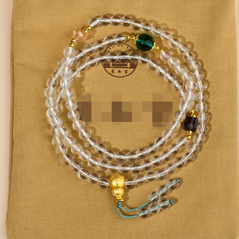 White Crystal 108 Rosary Bracelet Necklace