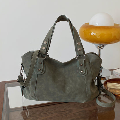 Frosted PU Leather Shoulder Bag - Large Capacity Tote & Crossbody
