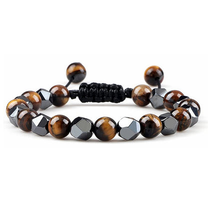 Hematite Tiger Eye Bracelet - Natural Stone Woven Beaded Jewelry
