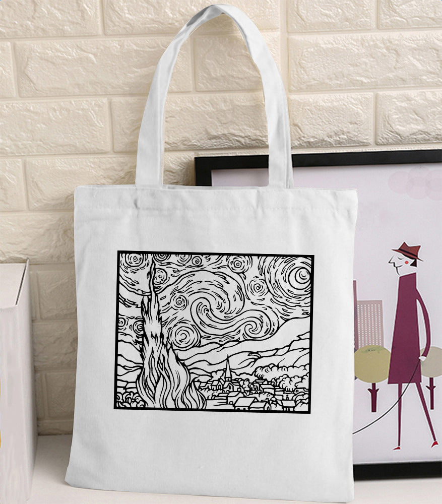 Van Gogh Canvas Tote Bag - Retro Art Print Shopping Handbag