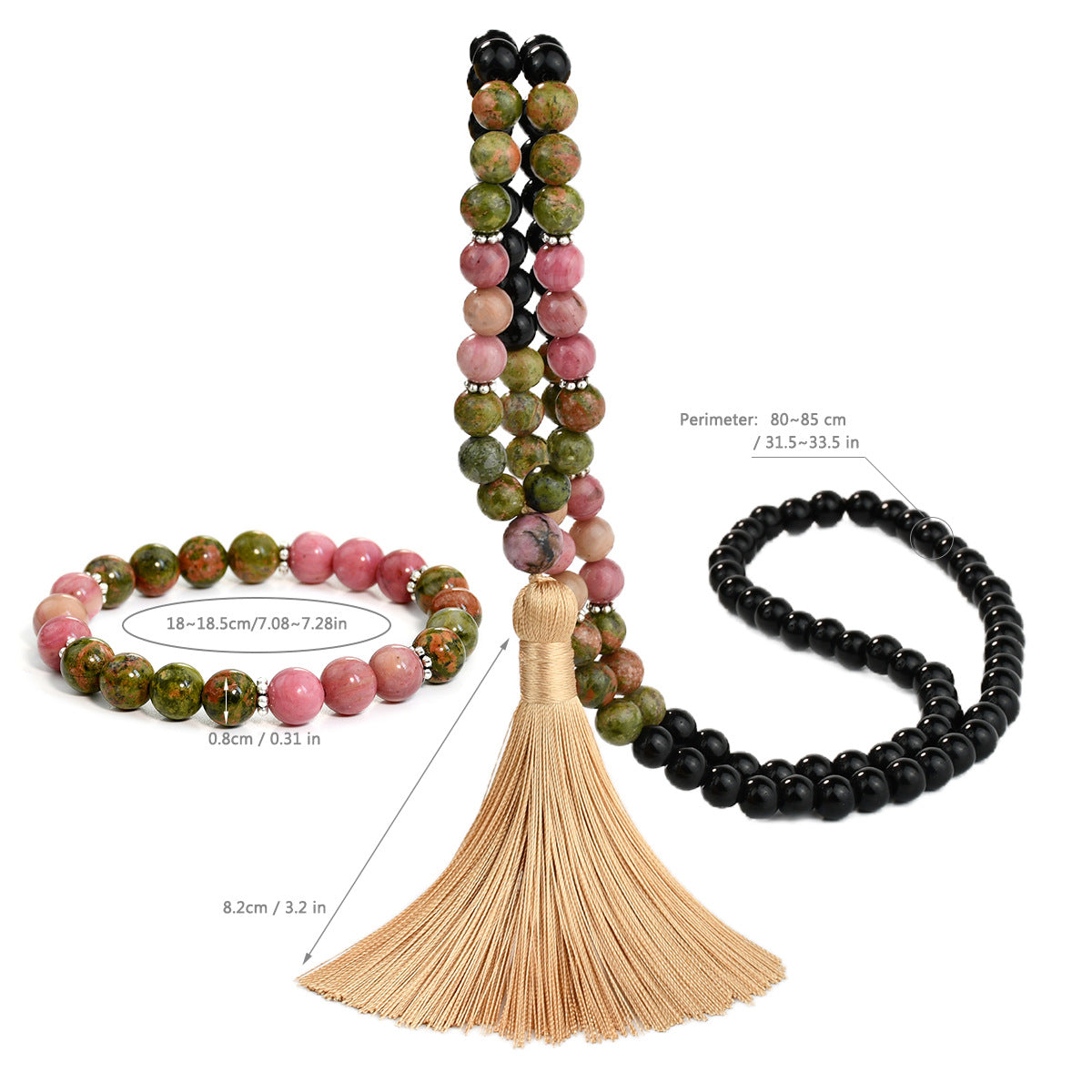 Unakite Prayer Beads 108 Natural Stone Mala Bracelet Suit
