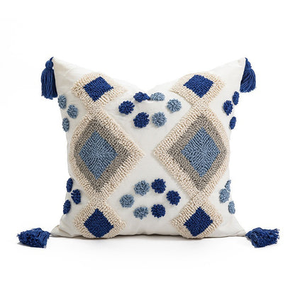 Bohemian Velvet Pillow Cover - Round Embroidered Tassel Cushion