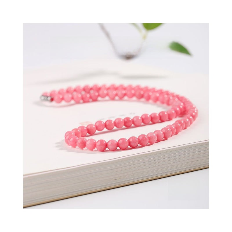6mm Pink Crystal Rhodochrosite Necklace - Peach Blossom Stone Jewelry