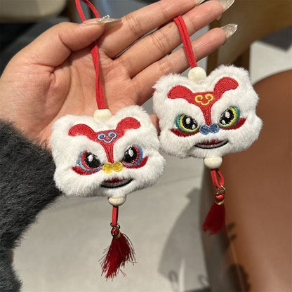 Plush Lion Tassel Keychain - Chinese Style Lucky Charm Ornament