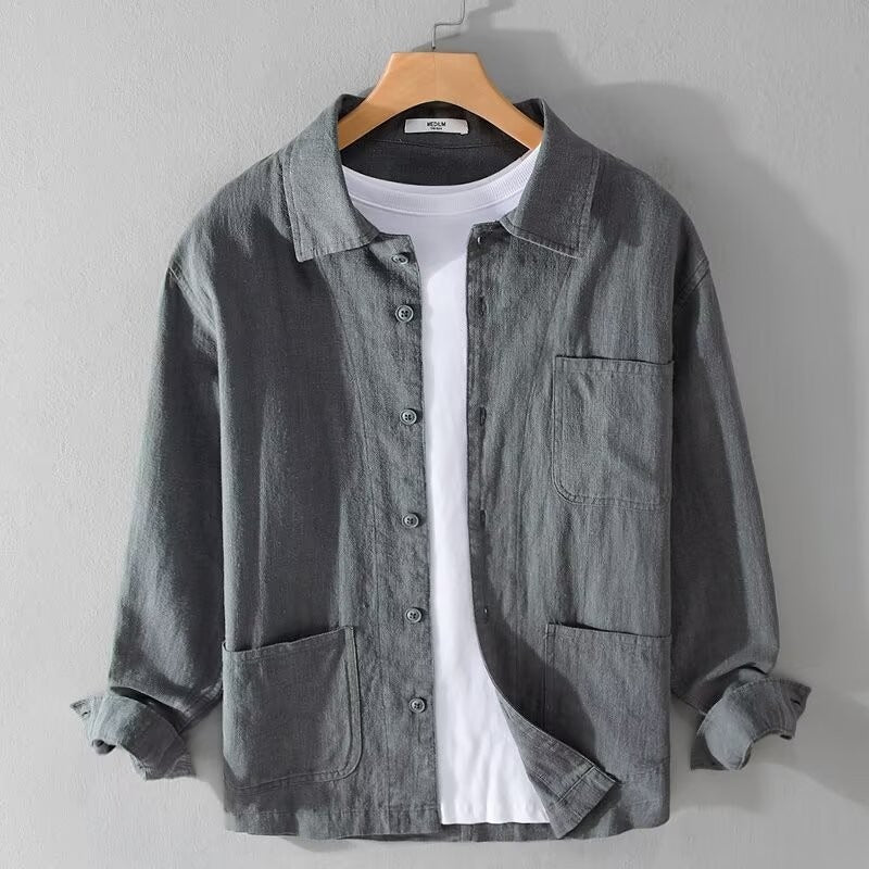 Casual Cotton And Linen Men's Long-sleeved Coat