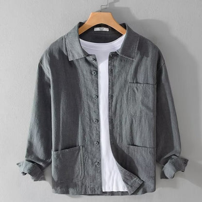 Casual Cotton And Linen Men's Long-sleeved Coat