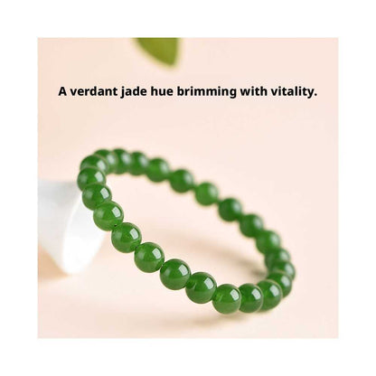 Hetian Jade Bracelet - Natural Green Jasper Beads Single Strand