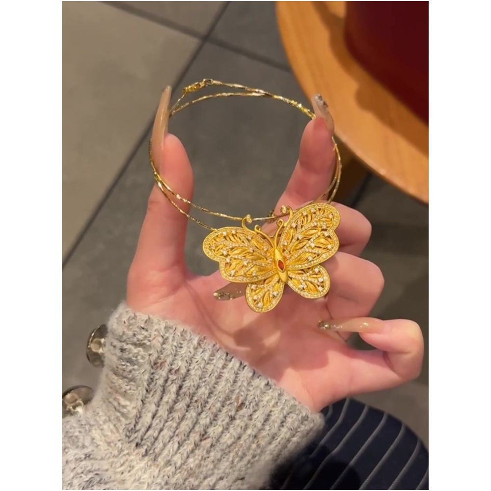 ICEC Butterfly Dance Elegance Necklace - Gold Plated Pendant with Gemstones