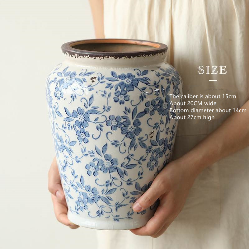 Ice Cracks Country Vintage Blue And White Porcelain Vase With Big Belly