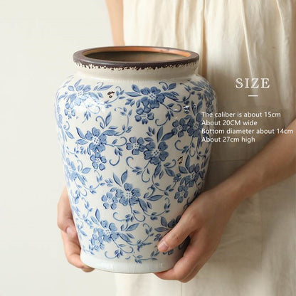 Ice Cracks Country Vintage Blue And White Porcelain Vase With Big Belly
