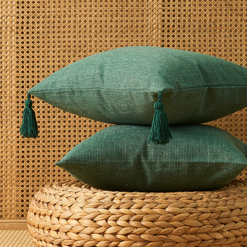 Cotton Linen Fringe Pillow Cover - Japanese Minimalist Cushion 45x45cm
