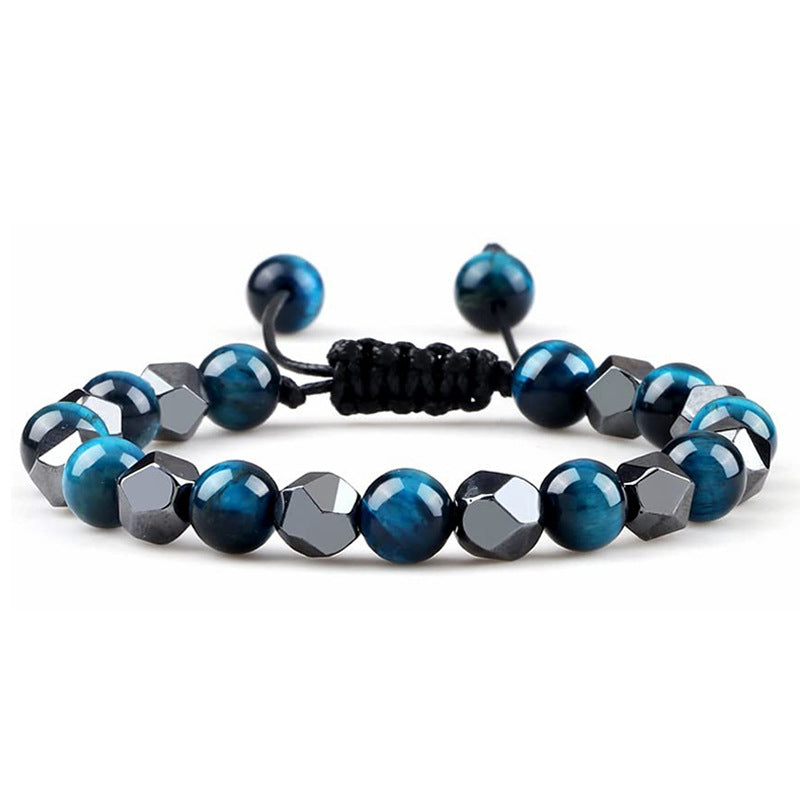 Hematite Tiger Eye Bracelet - Natural Stone Woven Beaded Jewelry