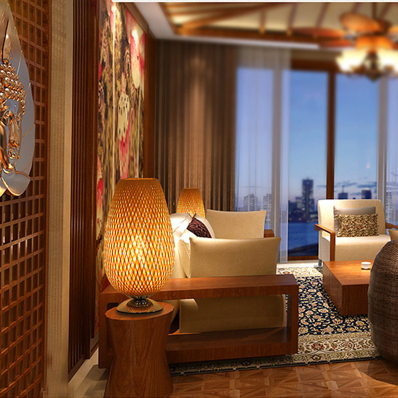 Bamboo Woven Table Lamp - Minimalist Asian Style Desk Light