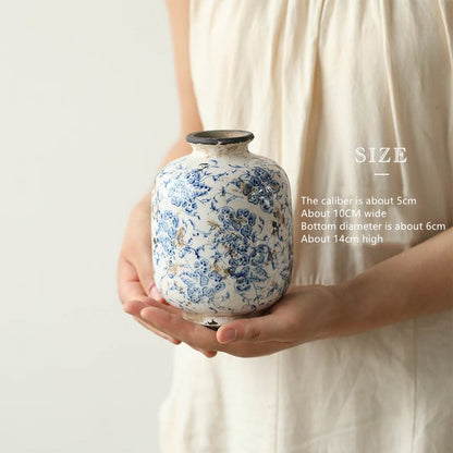 Ice Cracks Country Vintage Blue And White Porcelain Vase With Big Belly