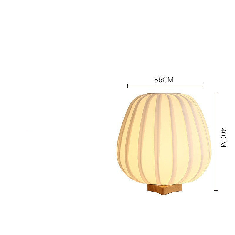 Japanese Solid Wood Table Lamp - Fabric Shade Warm Bedside Light